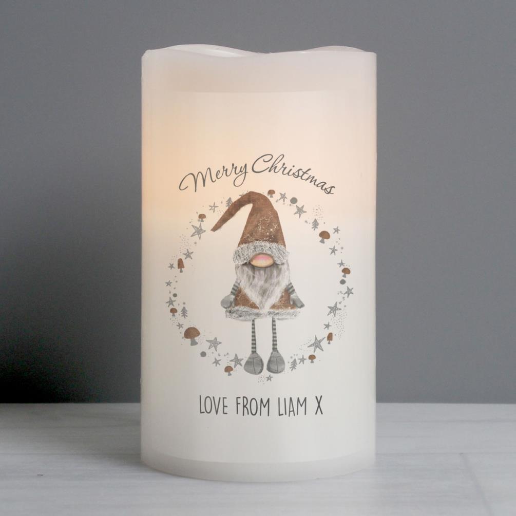 Personalised Scandinavian Christmas Gnome LED Candle Extra Image 1